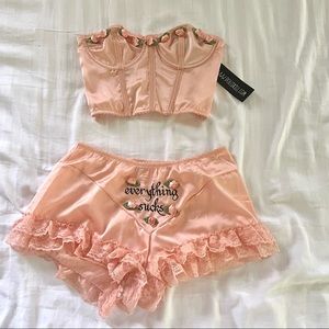 DOLLSKILL baby pink floral corset top and bloomer tag NWT.